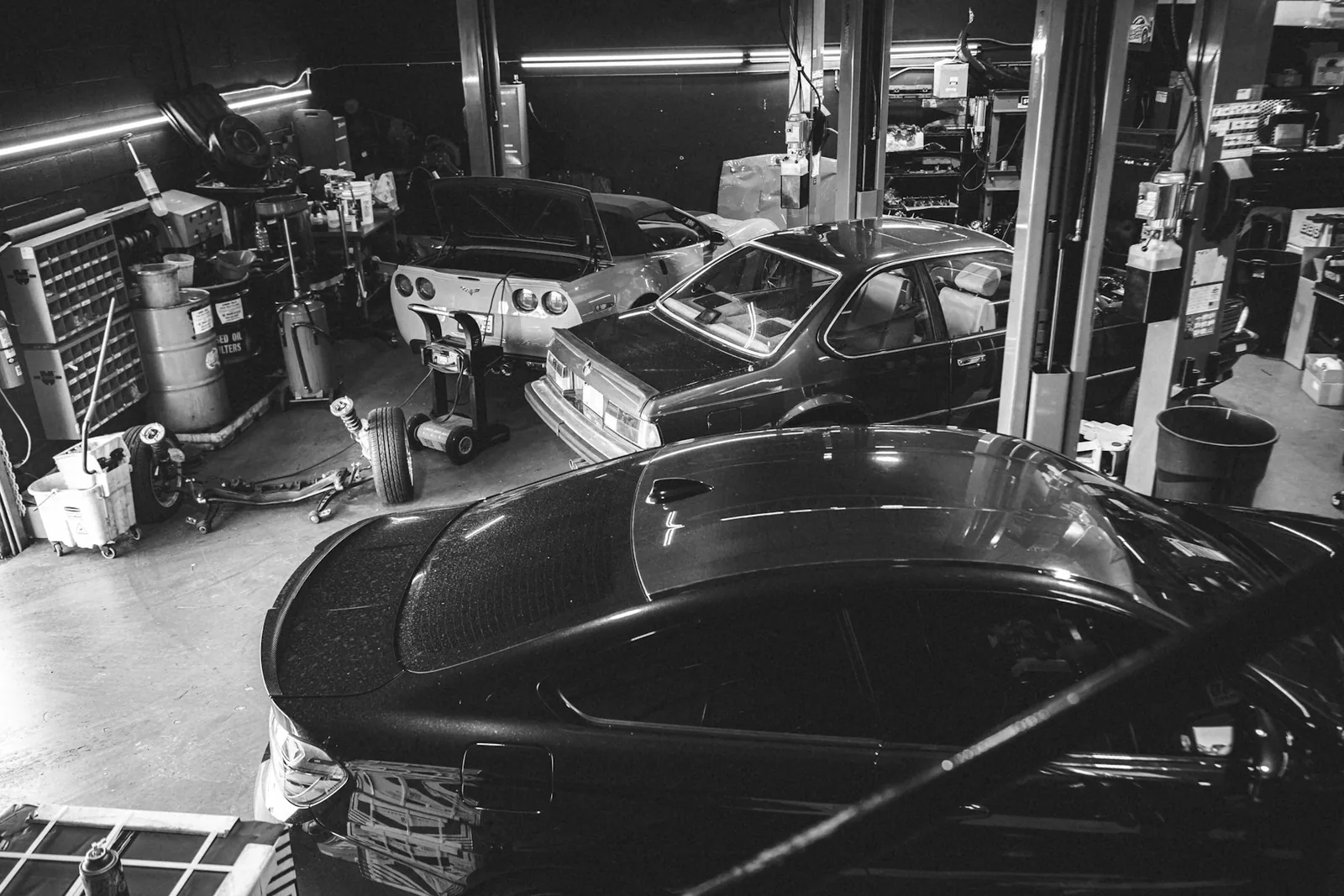 Vehicles inside the MES installation bay